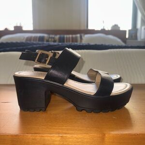 Koi Black Chunky Platform Sandals with Gold Buckle